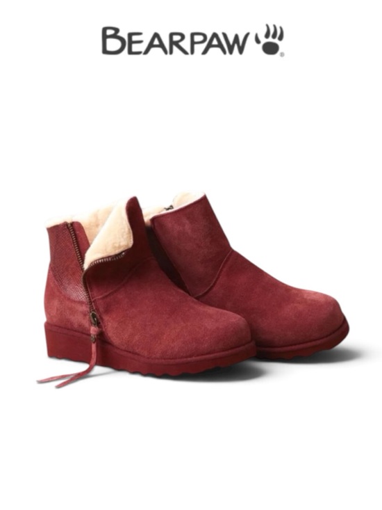 BearPaw Shoes - NWT BEARPAW MEGAN BEET SUEDE SHEEPSKIN WEDGE ANKLE BOOTS WATER REPELLENT SIZE 12